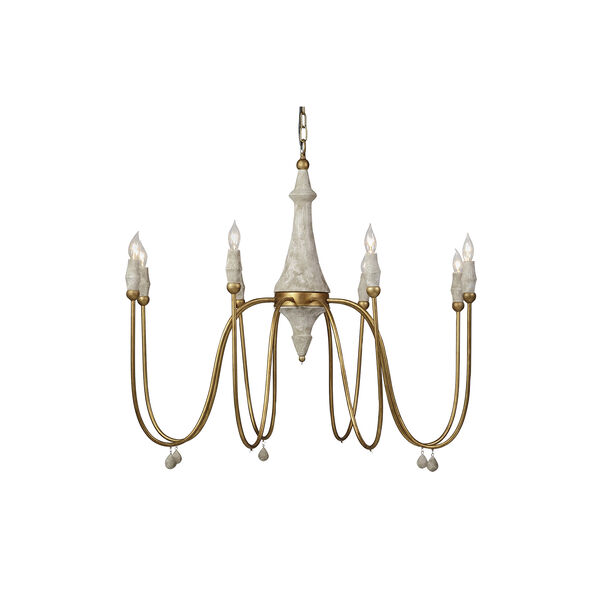 Clay Vintage Gold and Distressed Ivory Eight-Light Chandelier, image 1