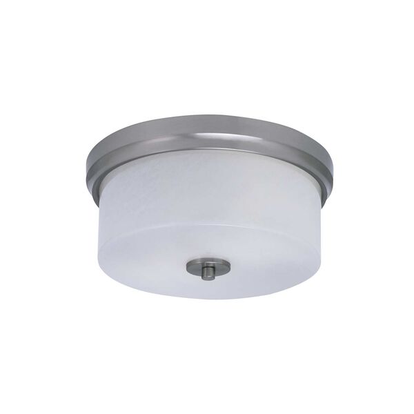 Brushed Nickel 12-Inch Two-Light Flush Mount with White Marble Glass, image 1