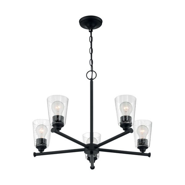 Bransel Matte Black Five-Light Chandelier with Clear Seeded Glass, image 2