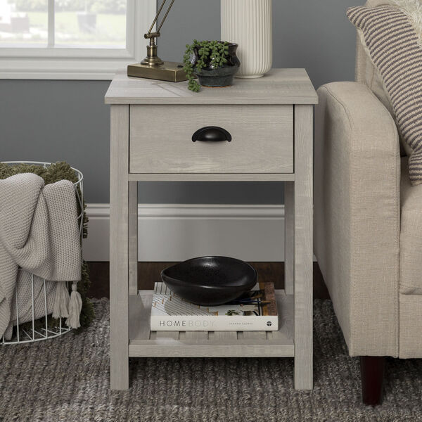 Stone Gray and Black Single Drawer Side Table, image 1