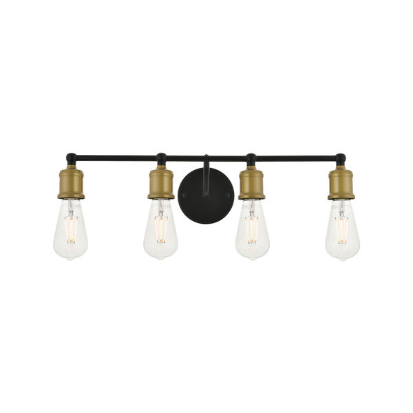 Serif Brass and Black Four-Light Wall Sconce, image 1