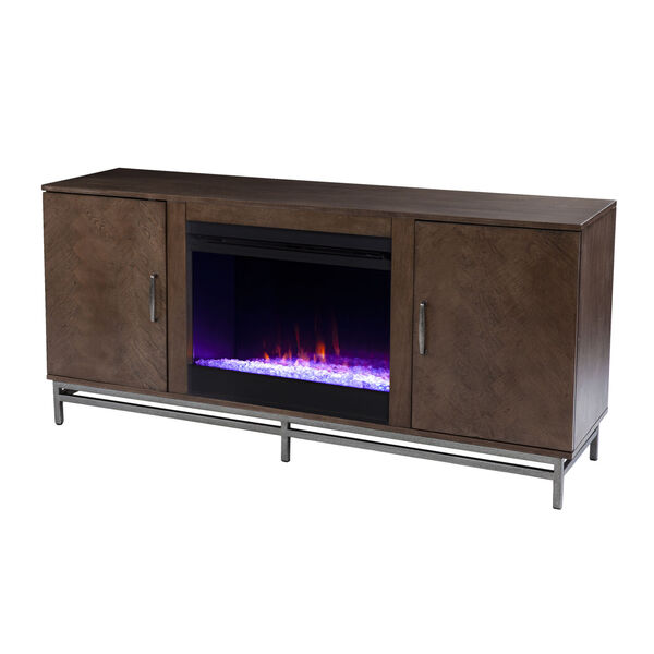 Dibbonly Brown and matte silver Color Changing Electric Fireplace with Media Storage, image 2