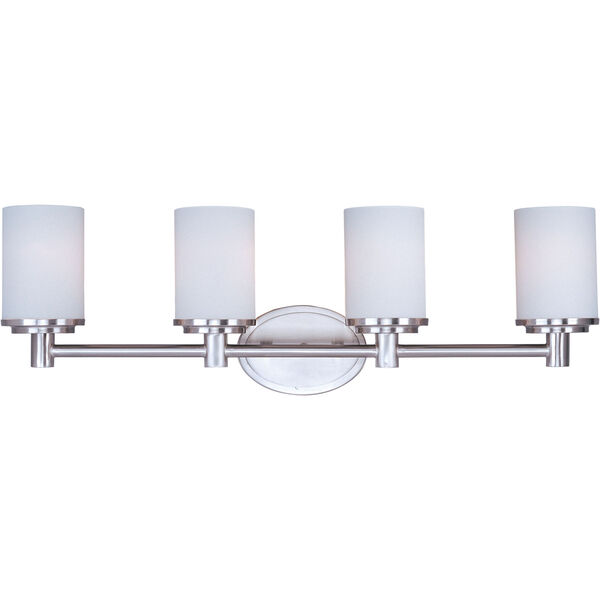 Cylinder Satin Nickel Four-Light Bath Light with Satin White Glass, image 1