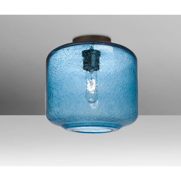 Niles Bronze One-Light Flush Mount With Blue Bubble Glass, image 1