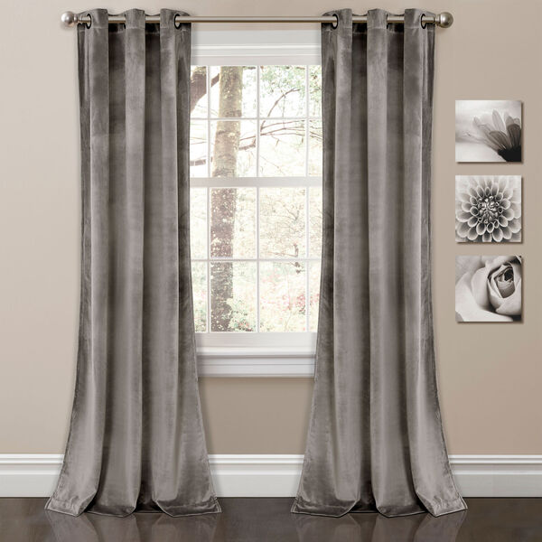 Prima Velvet Gray 84 x 38 In. Solid Room Darkening Window Curtain Set, image 1