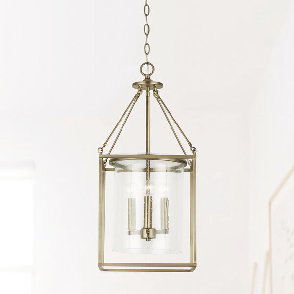 Aged Brass Four-Light Pendant with Clear Seeded Glass, image 2