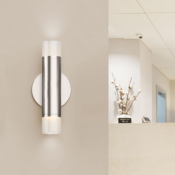 ALC Satin Nickel One-Light LED Wall Sconce with Etched Ribbon Glass Trim, image 2