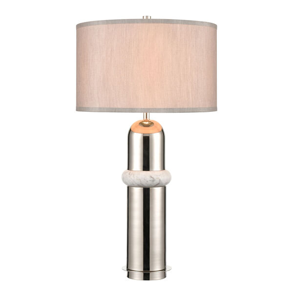 Silver Bullet Polished nickel and White Marble One-Light Table Lamp, image 5