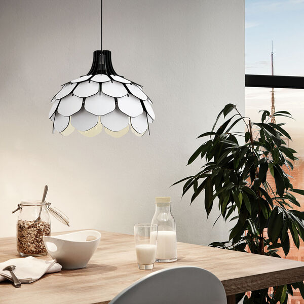 Morales White One-Light Pendant with White Shade and Black accents, image 2