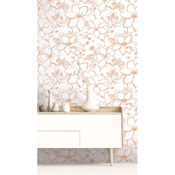 NextWall Red Linework Floral Peel and Stick Wallpaper, image 4