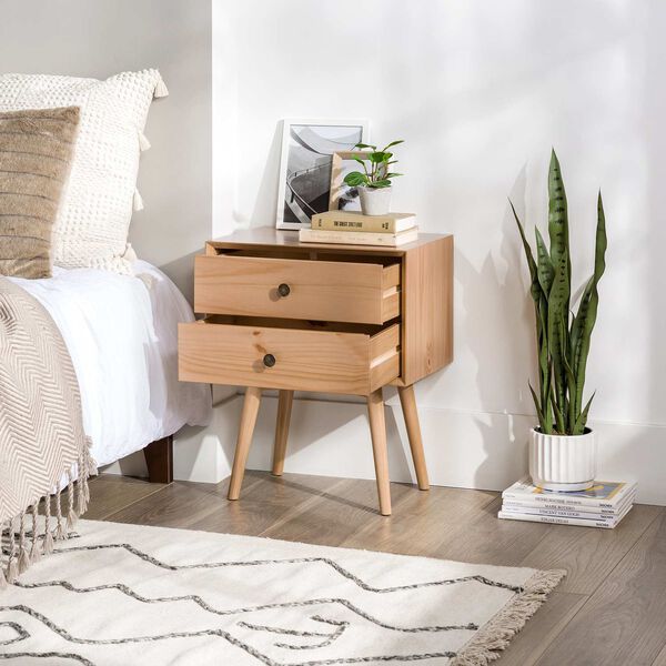 Natural Pine Two-Drawer Solid Wood Nightstand, image 8