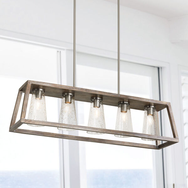 Connor Black Wash and Matte Nickel Five-Light Island Pendant with Clear Stone Seeded Glass, image 2