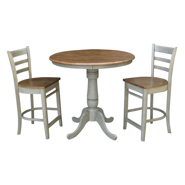 Emily Hickory and Stone 36-Inch Round Pedestal Gathering Height Table With Two Counter Height Stools, Three-Piece, image 1