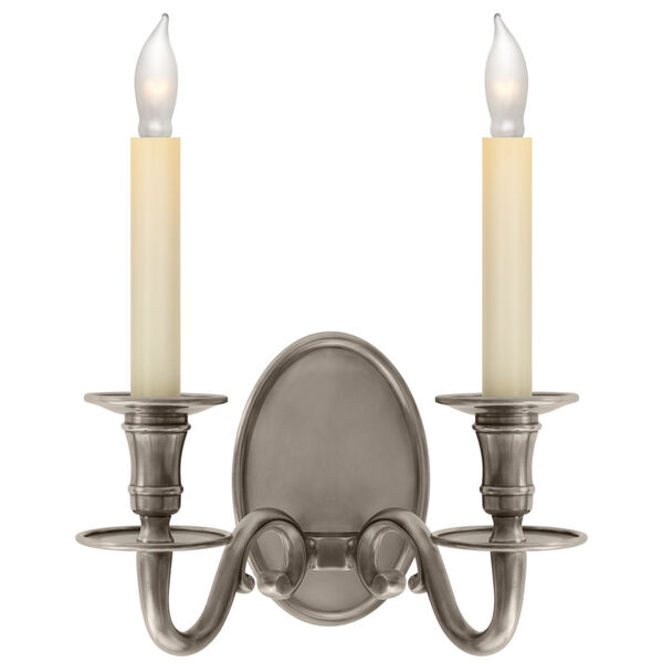 Grosvenor House Double Sconce in Antique Nickel by Chapman and Myers, image 1