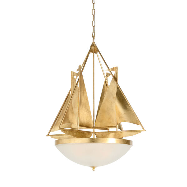 Regatta Antique Gold Three-Light Chandelier with Frosted Glass, image 1