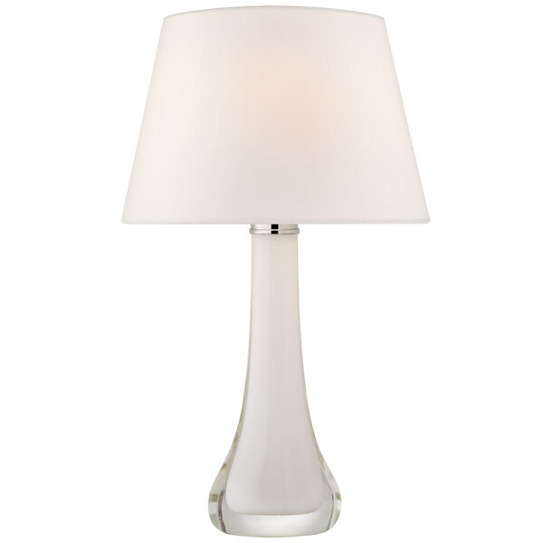 Christa Large Table Lamp in White Glass with Linen Shade by Julie Neill, image 1