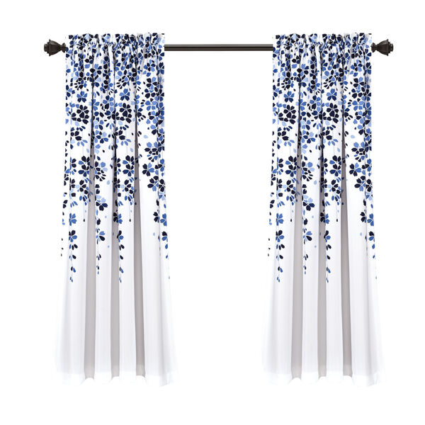 Weeping Flower Navy and White 52 x 63 In. Room Darkening Window Curtain Panel, Set of 2, image 6