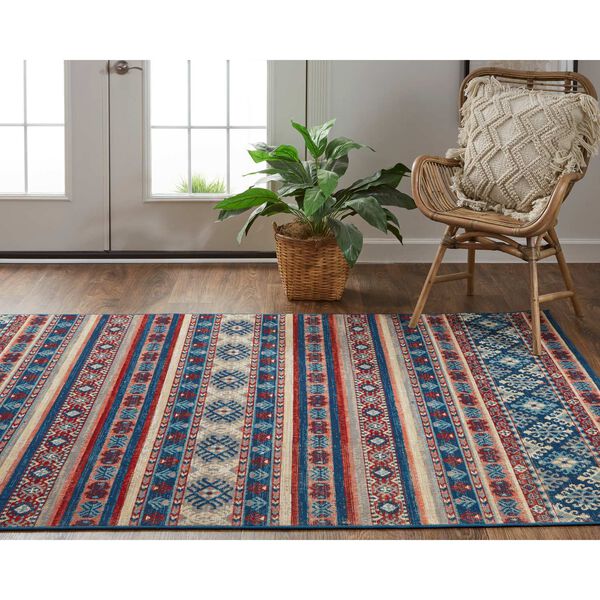 Nolan Farmhouse Diamond Blue Red Ivory Rectangular 4 Ft. 3 In. x 6 Ft. 3 In. Area Rug, image 4