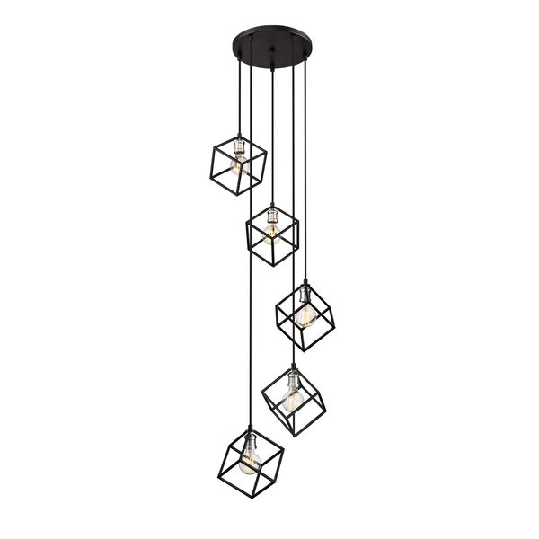 Vertical Matte Black and Brushed Nickel Five-Light Pendant, image 5