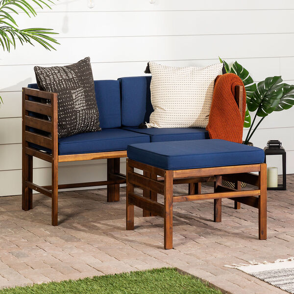 Sanibel Dark Brown and Navy Blue Patio Love Seat with Ottoman, image 6