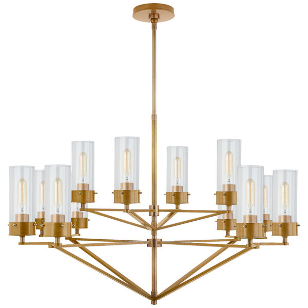 Marais Large Chandelier in Hand-Rubbed Antique Brass with Clear Glass by Thomas O'Brien, image 1