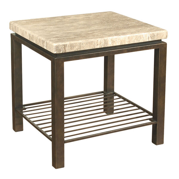 Freestanding Occasional Dark Brown and Travertine Stone Tempo End Table, image 1