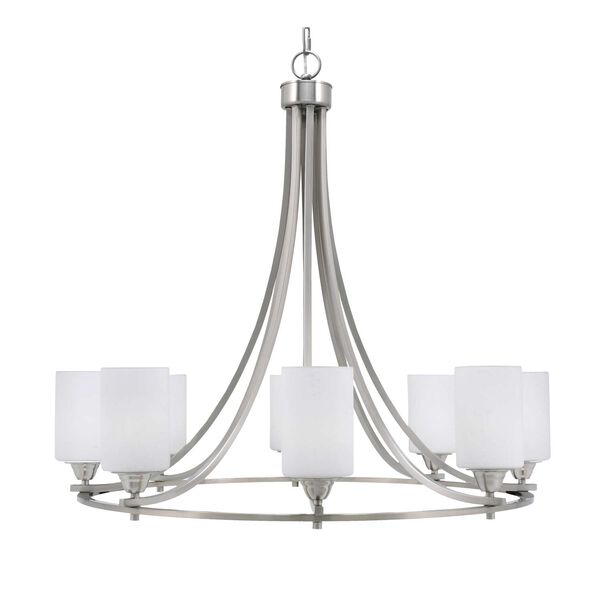 Paramount Brushed Nickel Eight-Light Chandelier with White Cylinder Muslin Glass, image 1