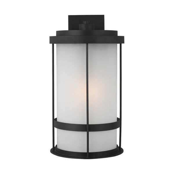 Wilburn Black 13-Inch One-Light Outdoor Wall Sconce with Satin Etched Shade, image 1