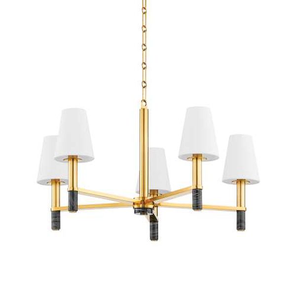 Montreal Aged Brass Five-Light Chandelier, image 1