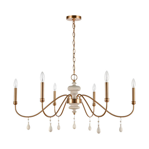 French Connection Satin Brass Six-Light Chandelier, image 2
