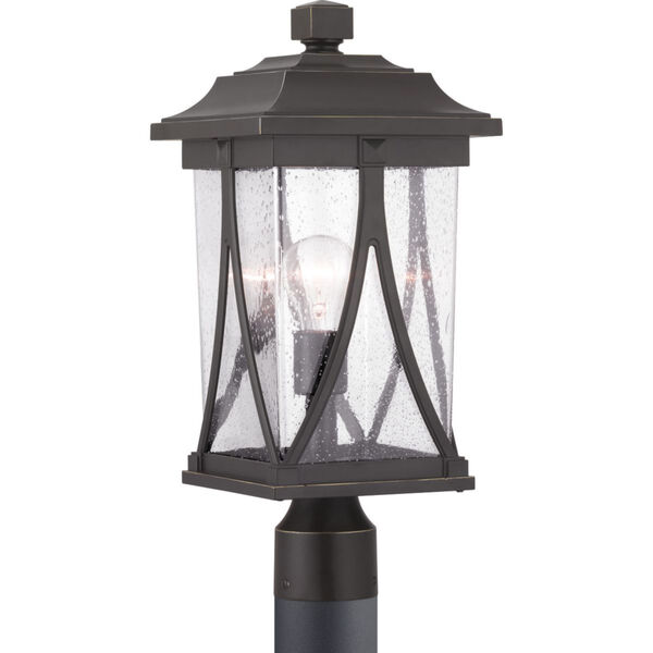 Abbott Antique Bronze One-Light Outdoor Post Lantern With Transparent Seeded Glass, image 1