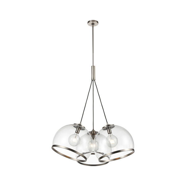 Coast Aged Nickel Three-Light Pendant with Clear Glass, image 1