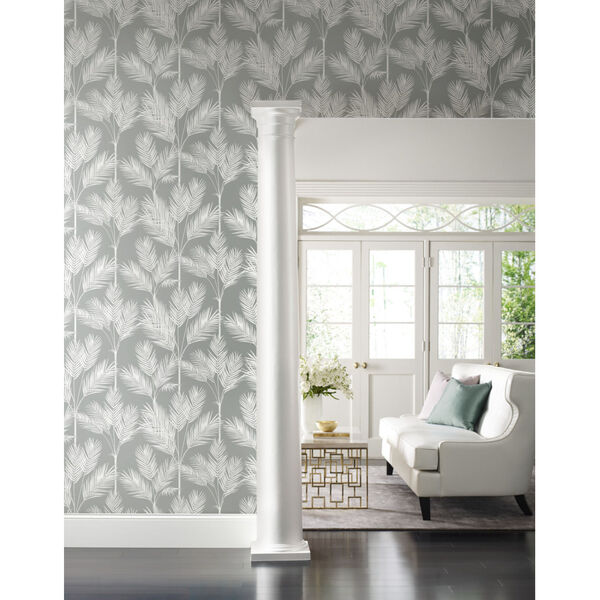 Waters Edge Gray King Palm Silhouette Pre Pasted Wallpaper, image 1