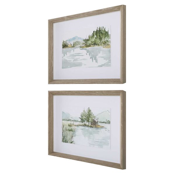Serene Gray White Lake Framed Prints Wall Art, Set Of Two, image 4