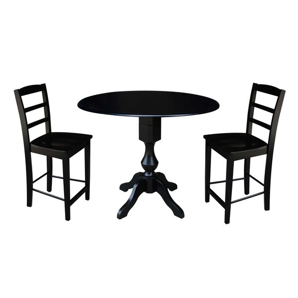 Black Round Top Pedestal Counter Height Table with Stools, 3-Piece, image 1