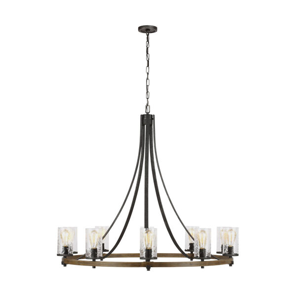 Angelo Distressed Weathered Oak and Slate Gray Metal 48-Inch 10-Light Chandelier, image 1