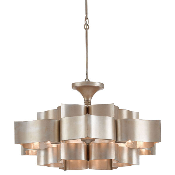 Grand Lotus Contemporary Silver Leaf Six-Light Chandelier, image 2