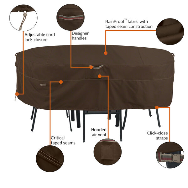Birch Dark Cocoa Large RainProof Rectangular Oval Patio Table and Chair Set Cover, image 4