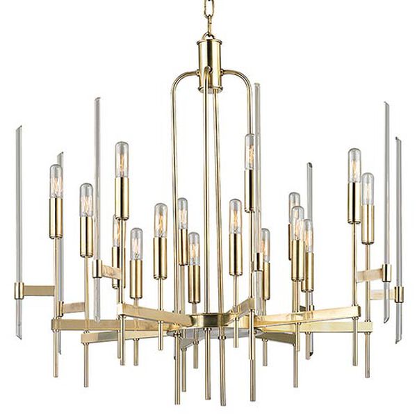 Bari Aged Brass 16-Light Chandelier with Clear Glass, image 1