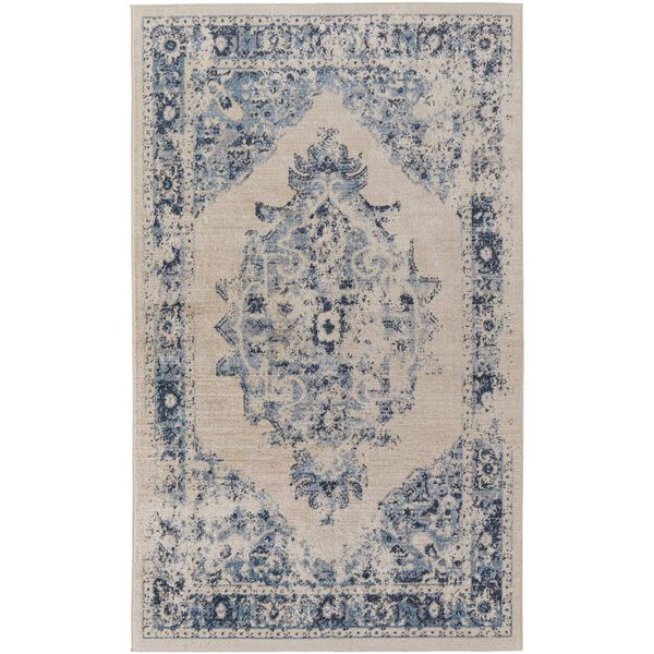 Camellia Bohemian Eclectic Medallion Ivory Blue Rectangular 4 Ft. 3 In. x 6 Ft. 3 In. Area Rug, image 1