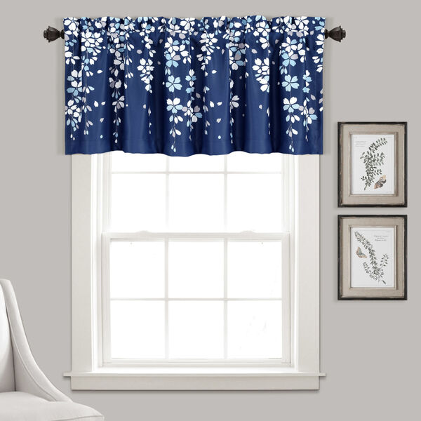 Weeping Flower Navy and White 52 x 18 In. Window Valance - (Open Box), image 1