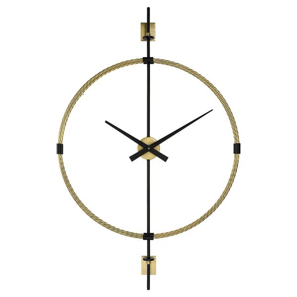 Time Flies Brushed Brass and Satin Black Modern Wall Clock, image 2