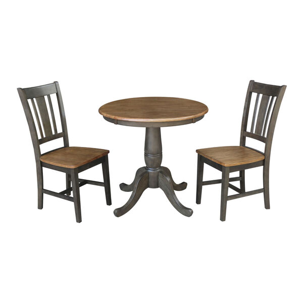 San Remo Hickory and Washed Coal 30-Inch Round Top Pedestal Table With Two Chairs, Three-Piece, image 1
