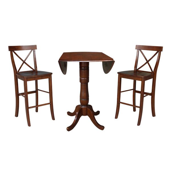 Espresso Round Pedestal Bar Height Table with Stools, 3-Piece, image 5