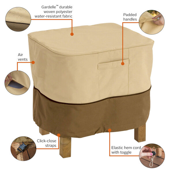 Ash Beige and Brown Square Patio Ottoman and Side Table Cover, image 2