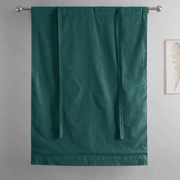 Dark Teal Green Dune Textured Solid Cotton Tie-Up Window Shade Single Panel, image 6