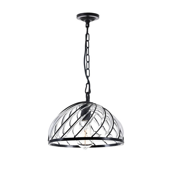 Escot Black and Wood One-Light 8-Inch Pendant with Clear Glass, image 1