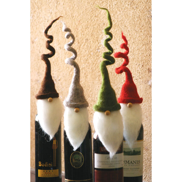 Felt Santa Wine Toppers with Curly Hats, Set of Four, image 1