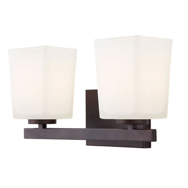 Hartley Oil Rubbed Bronze Two Light Vanity Light with Flat Opal Glass, image 1