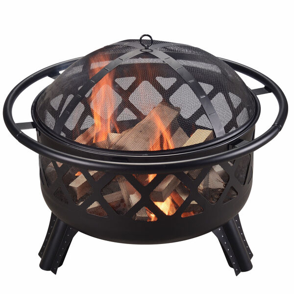 Black Outdoor 30-Inch Round Steel Wood Burning Fire Pit, image 4
